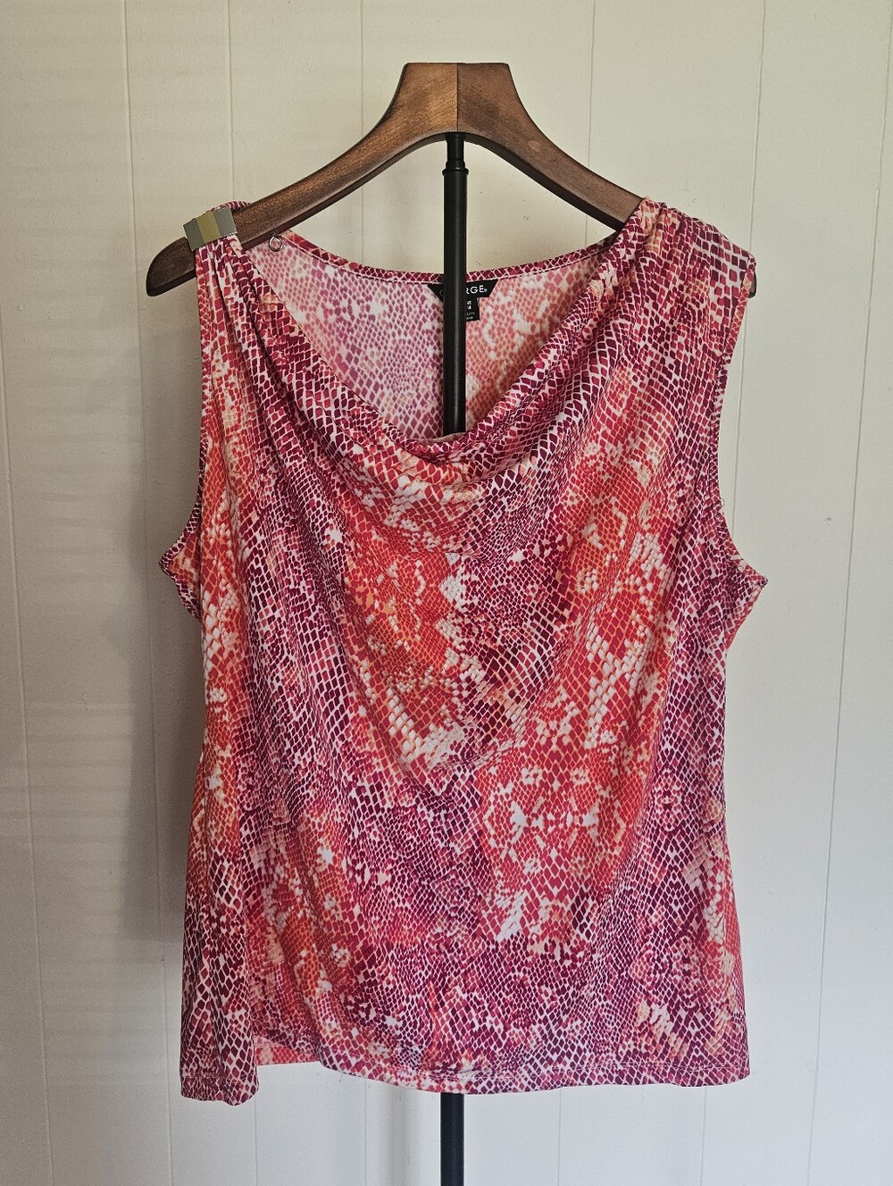George Pink and Red Sleeveless Cowl Neck Blouse Size XL
